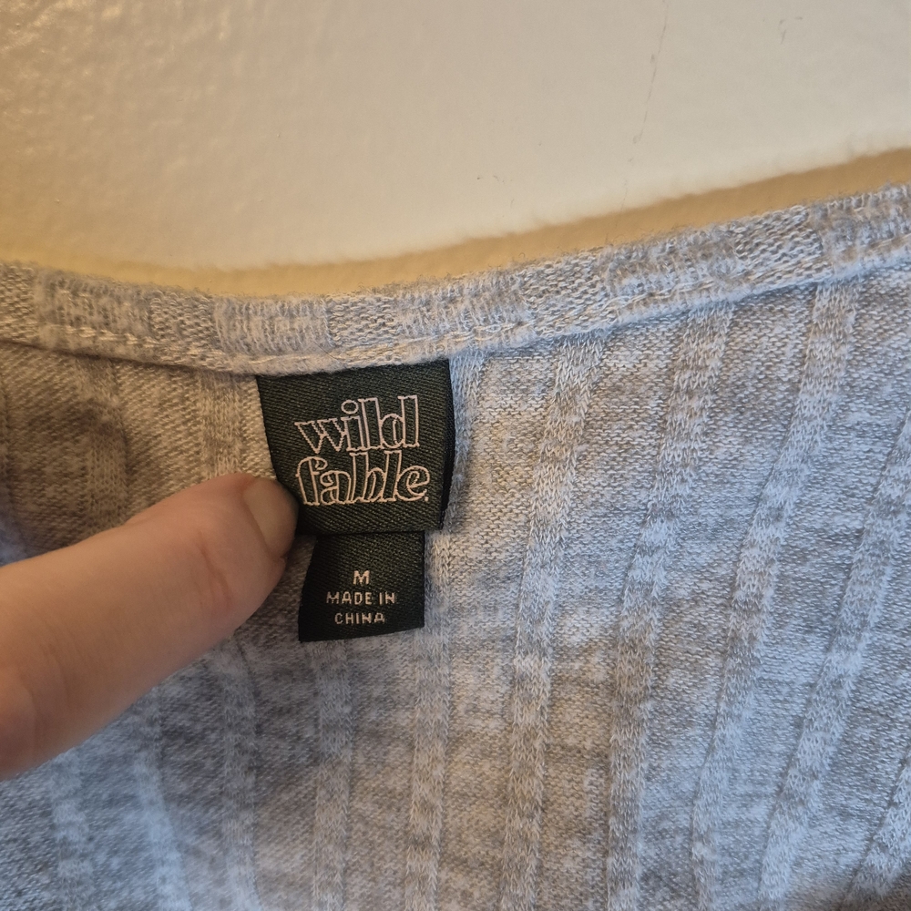 Light Gray Ribbed Henley Long Sleeve Top - Picture 4 of 11